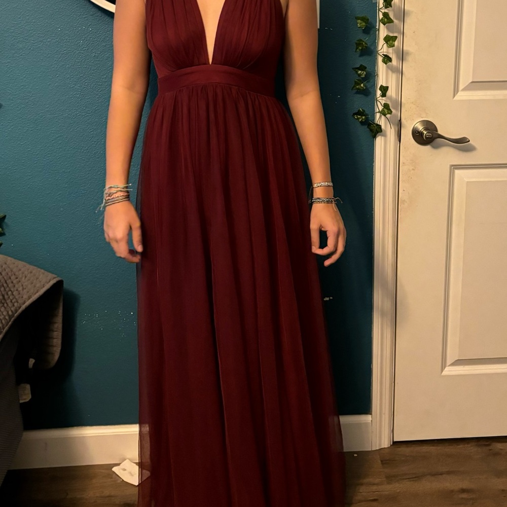 Charley’s Boutique Burgundy Deep V Prom Dress, Sz M